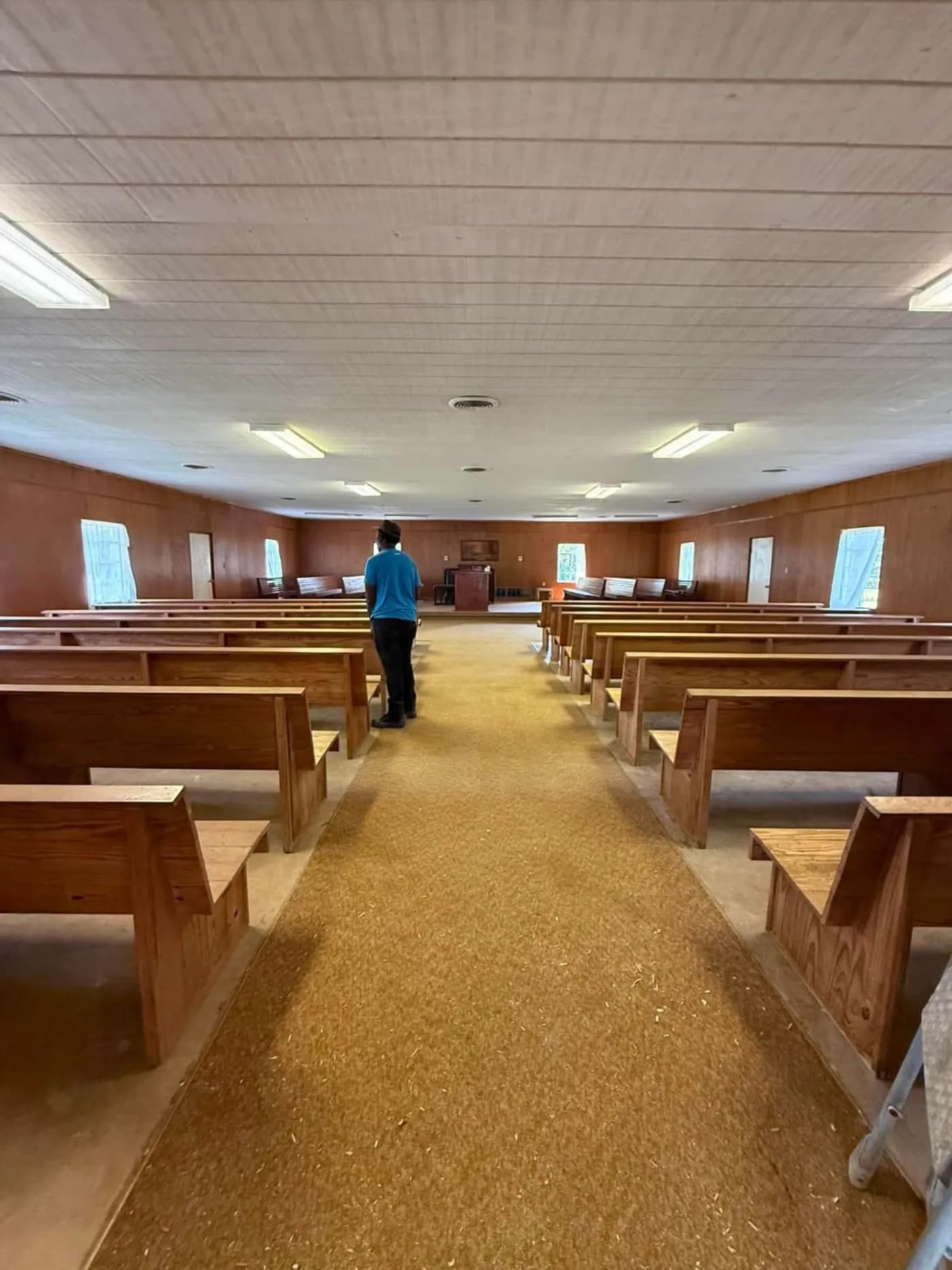 Large hall with brand-new flooring installed